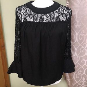 NWOT Black lace blouse with bell sleeves
